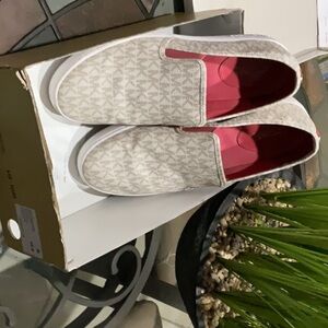 Michael Kors Beige and Red Slip-On Sneakers